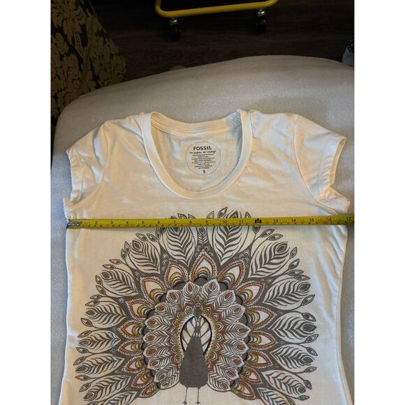 Fossil Short Sleeve Embroidered Look Peacock Vintage Style Tee S Casual Boho - Picture 6 of 8